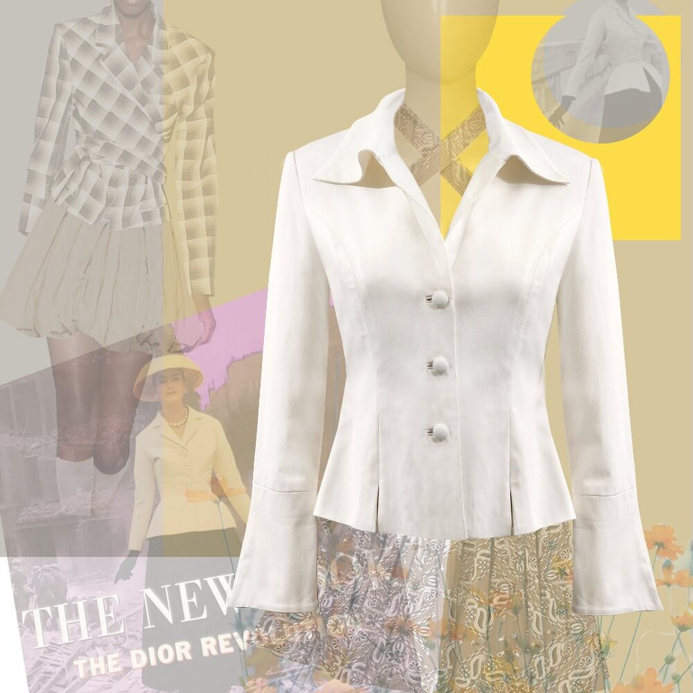 JACKET Retro Dior-Style Cream Bar Blazer